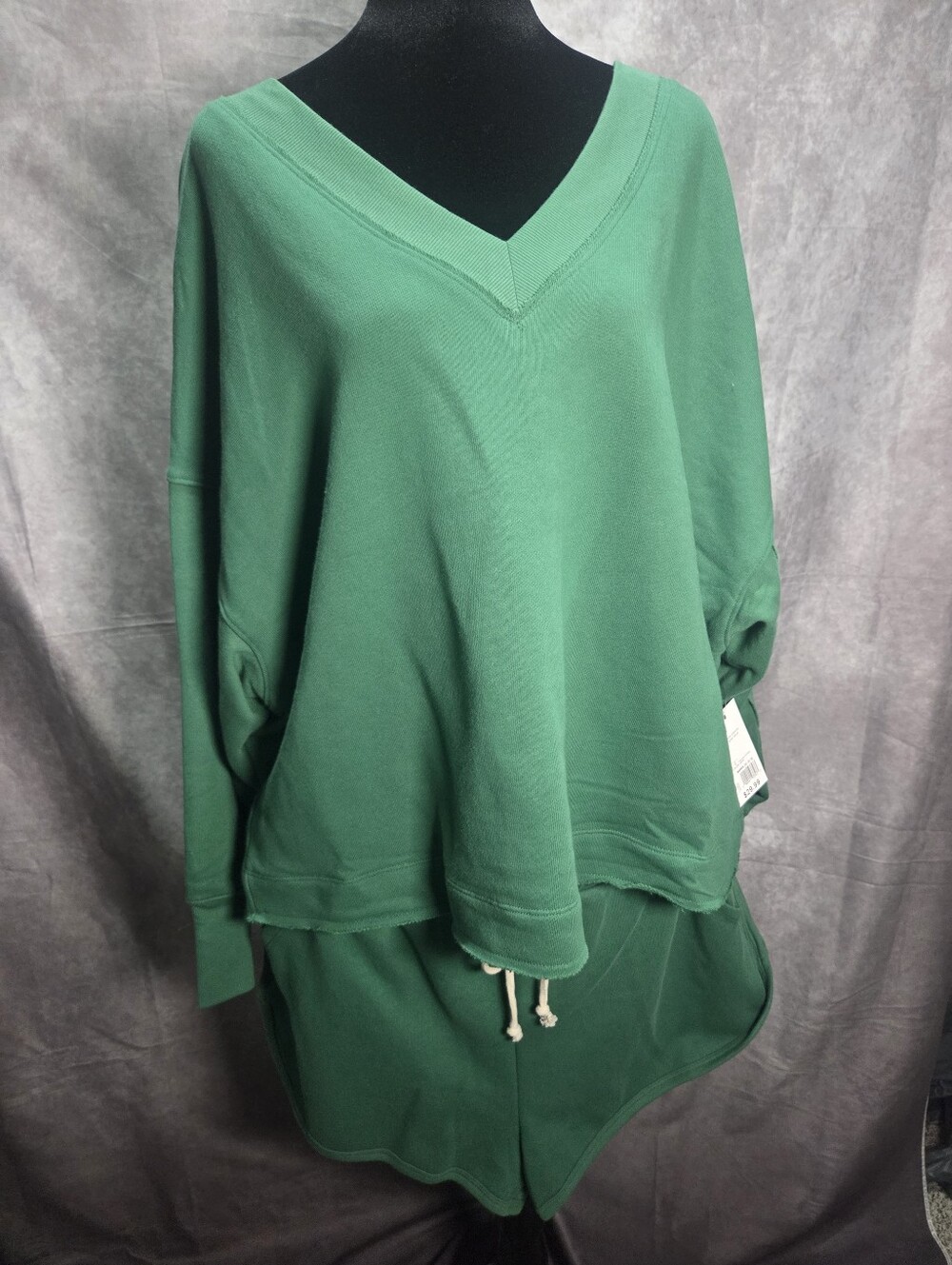 Cozy V-Neck Lounge Sweatshirt And Shorts  in Kelly Green